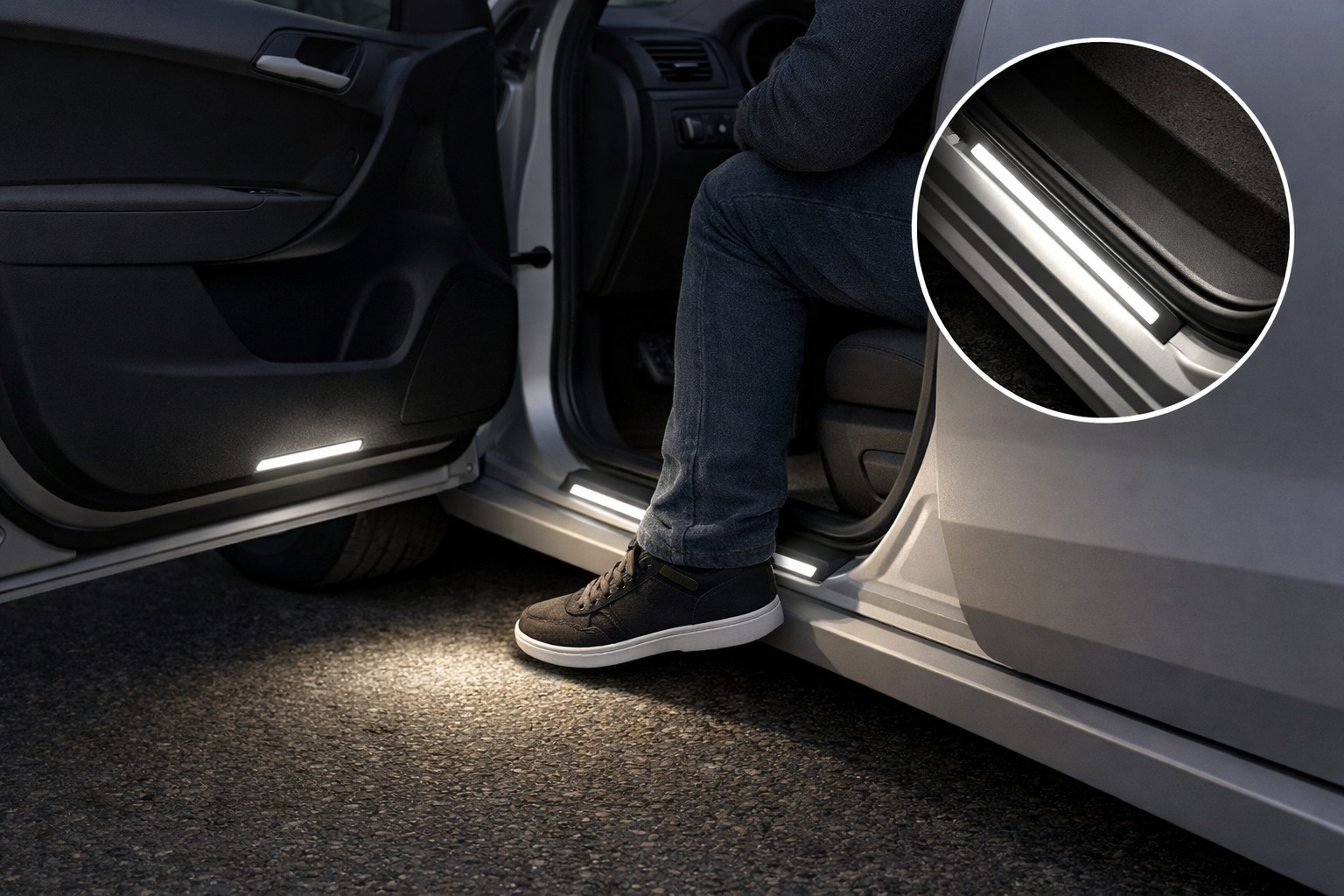 Por qué es incómodo subir al coche de noche y cómo ayuda la iluminación de umbrales