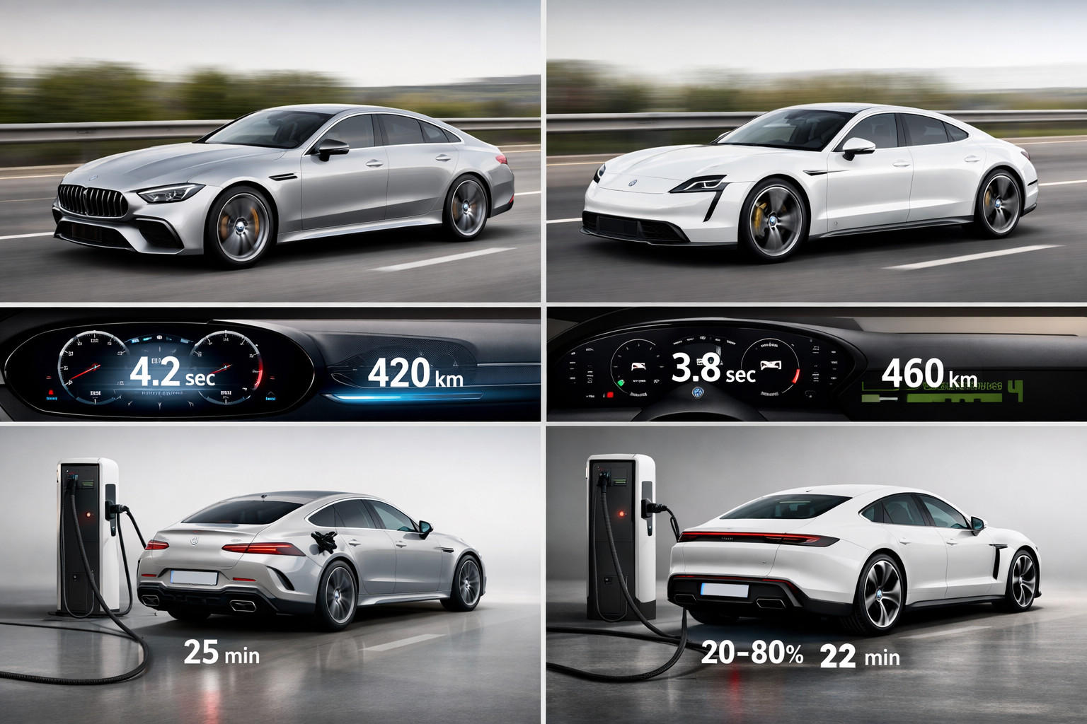 Mercedes-AMG GT 53 vs. Porsche Taycan 4S: autonomía, rendimiento y carga