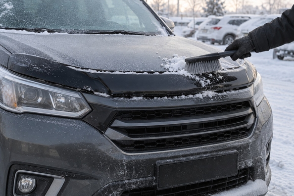 Deflector de capó en invierno: hielo debajo, sal y lavado a presión — ¿quitarlo? Foto 2
