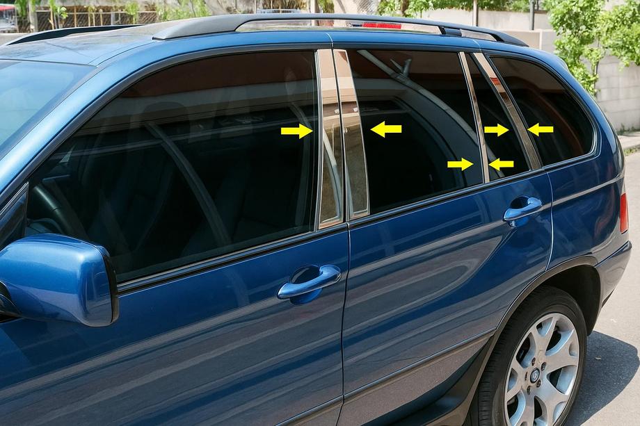 BMW X5 E53 1999–2006 Molduras de Acero Inoxidable para Pilares de Puerta (8 uds.) Foto 1