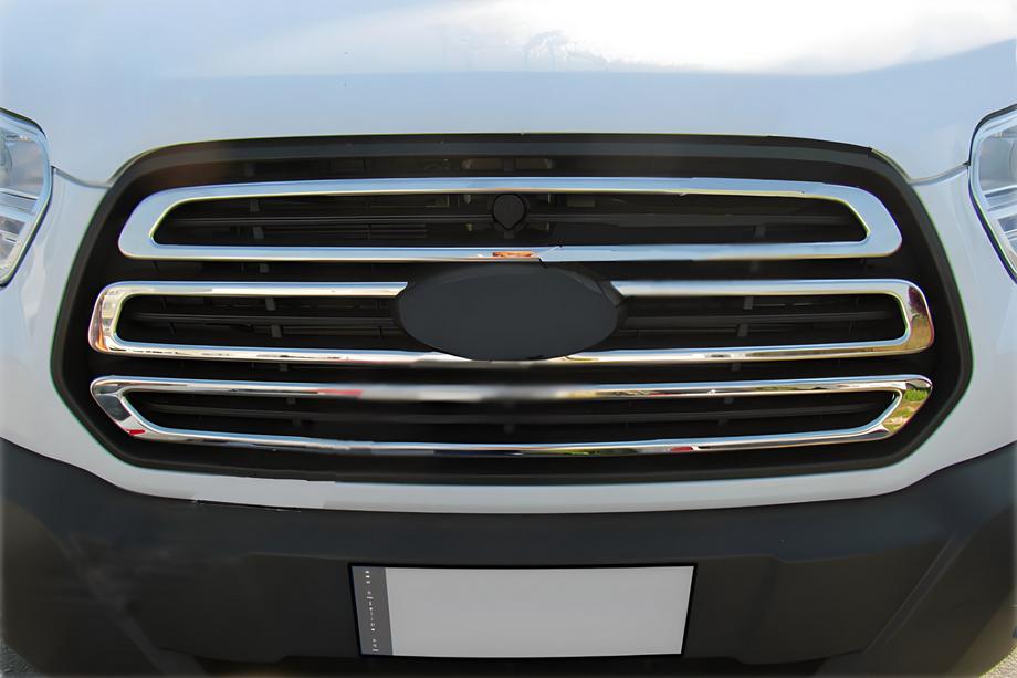 Ford Transit 2014- Cubiertas de Parrilla Cromadas (2014-2018, 3 uds, Acero Inoxidable) OmsaLine - Acero Inoxidable Italiano Image