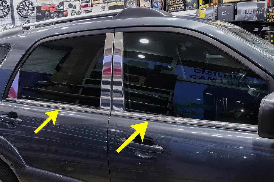 Kia Sportage 2004-2010 Molduras de ventanas acero inoxidable (6 uds) Carmos - Acero Inoxidable Turco Image