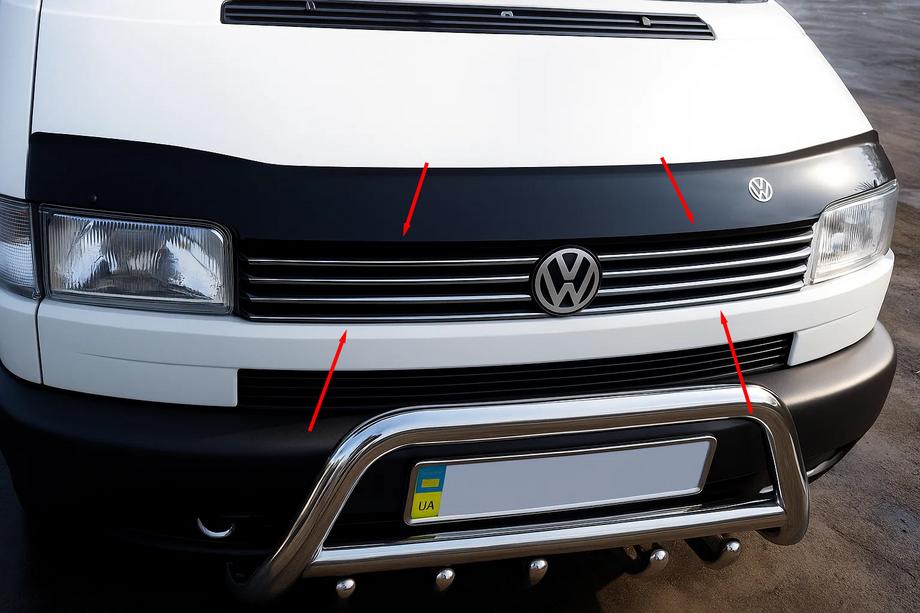 Volkswagen T4 Transporter 1990-2003 Cubiertas de Parrilla Cromadas Capó Recto (8 uds, Acero Inoxidable) Image