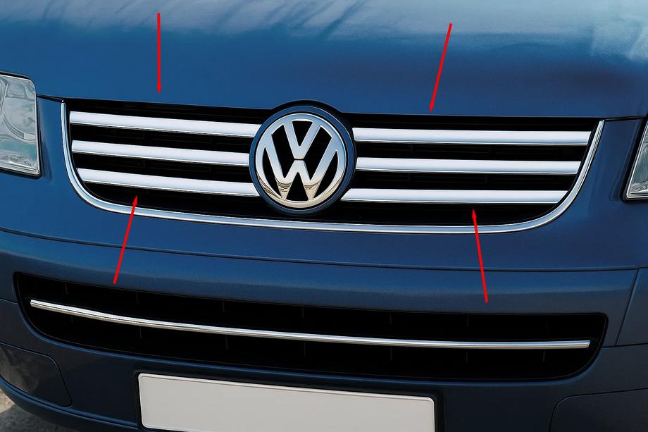 Volkswagen T5 Multivan 2003–2010 Cubiertas de Parrilla Cromadas (6 uds, Acero Inoxidable) Image
