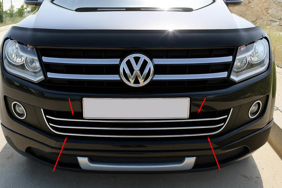 Volkswagen Amarok 2010-2022 Cubiertas de acero inoxidable para parachoques delantero con diseno de sonrisa (3 uds) Image