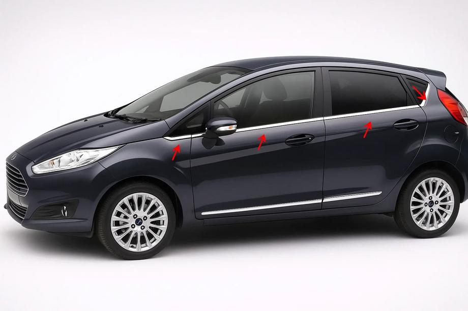 Ford Fiesta 2008-2017 Molduras de ventana acero inoxidable (8 uds) Carmos - Acero Inoxidable Turco Image