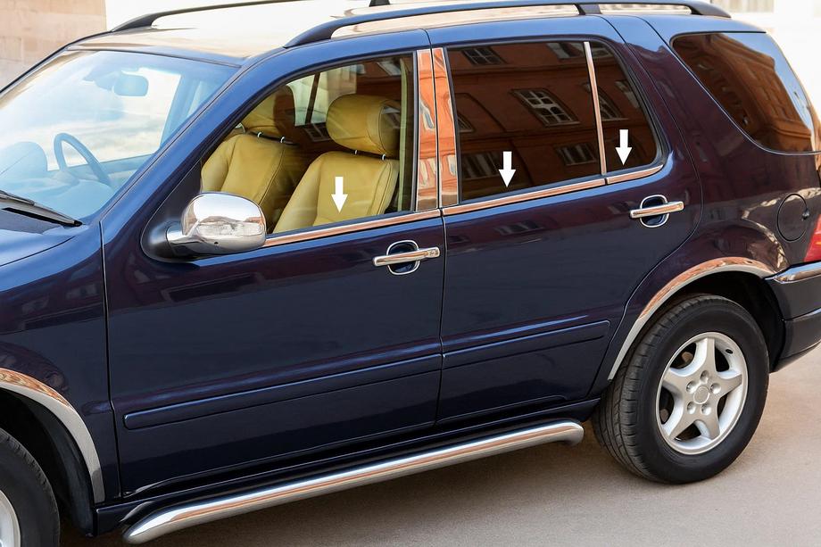 Mercedes ML W163 1997-2005 Molduras exteriores de ventanas acero inoxidable (6 piezas) Carmos - Acero Inoxidable Turco Image