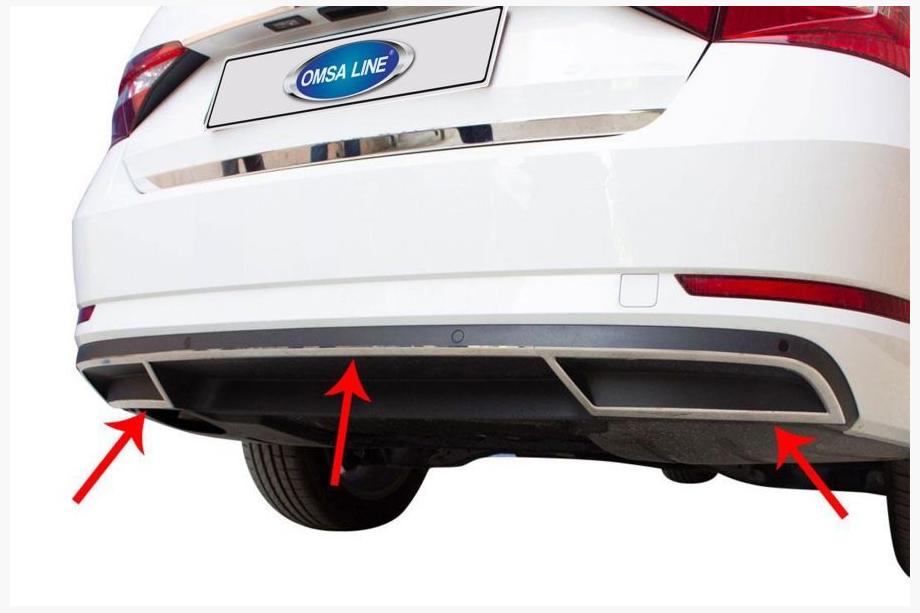Skoda Superb 2015-2024 Protector de extremo de parachoques trasero OmsaLine (3 uds, acero inoxidable) Image