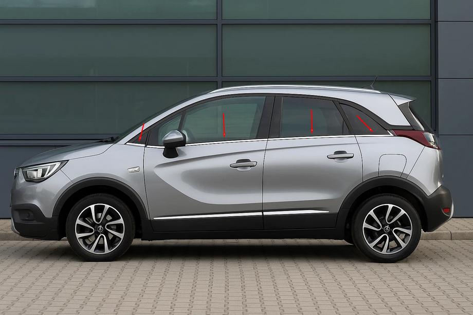 Opel Crossland X 2017-2024 Molduras inferiores de ventanas acero inoxidable (8 uds.) Image