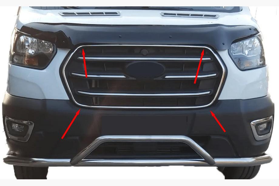 Ford Transit 2014- Embellecedores Cromados para Parrilla (2019+, 4 uds, Acero Inoxidable) Carmos - Acero Inoxidable Turco Image