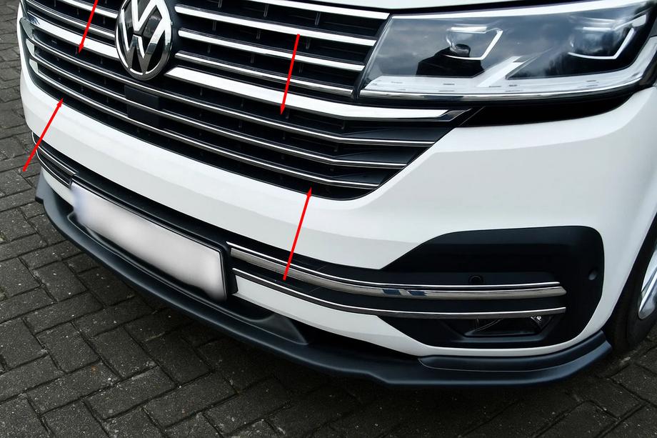 Volkswagen T6 2015-2024 Molduras cromadas para parrilla 2019+ (5 uds, acero inoxidable) Image