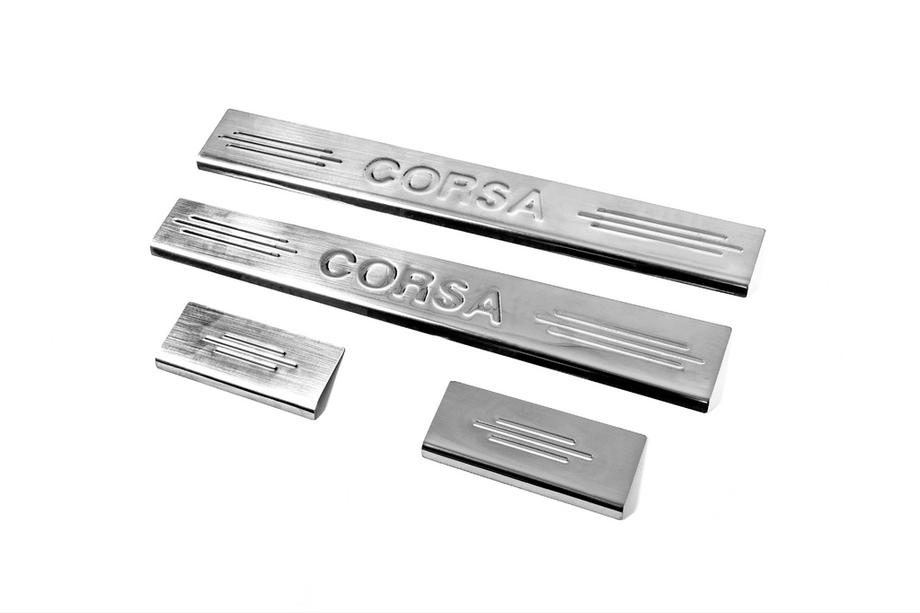 Opel Corsa C 2000-2006 Protectores de umbral de puerta de acero inoxidable Carmos V2 (4 uds) Foto 1