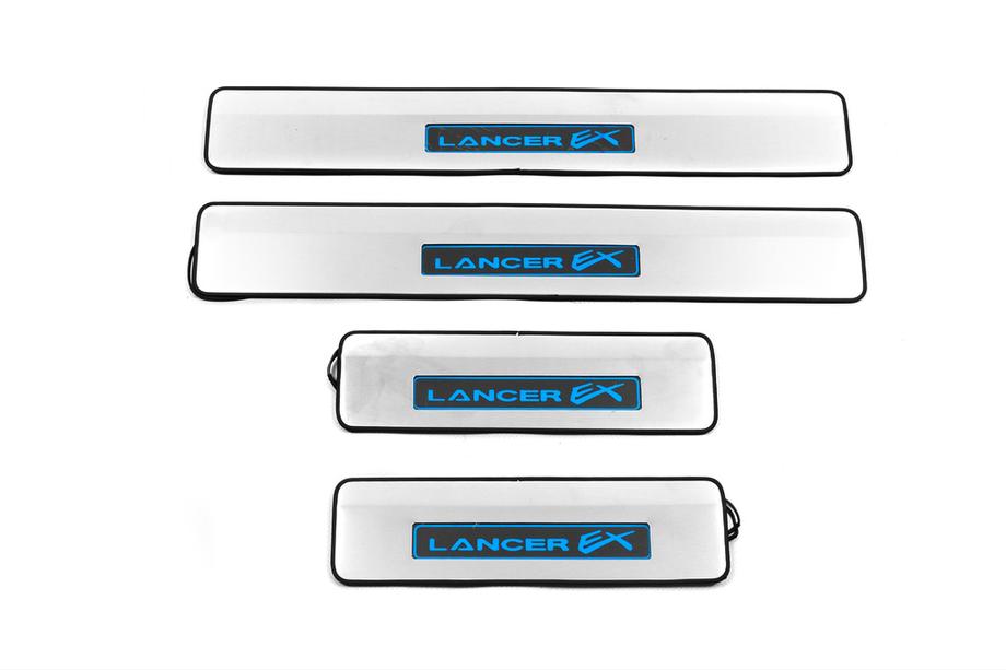 Mitsubishi Lancer X 2008- Protecciones de umbral de puerta (Libao Led, 4 uds, acero inoxidable) Image