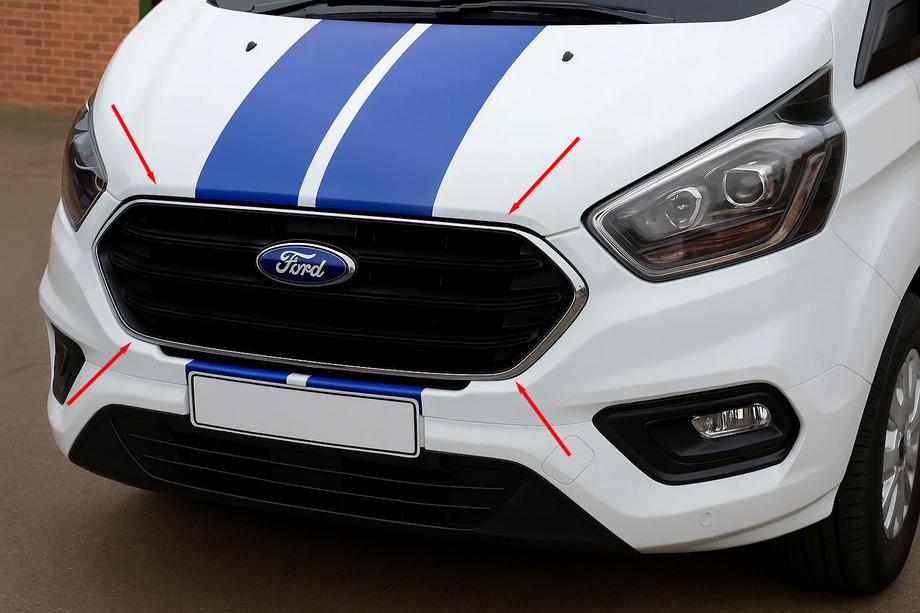 Ford Custom 2013-2022 Cubiertas de rejilla de parachoques 2018+ (4 uds, acero inoxidable) Image