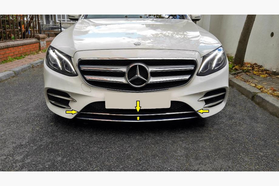 Mercedes E-class W213 2016-2023 Tira cromada para parachoques delantero 2016-2020 (acero inoxidable) Foto 1