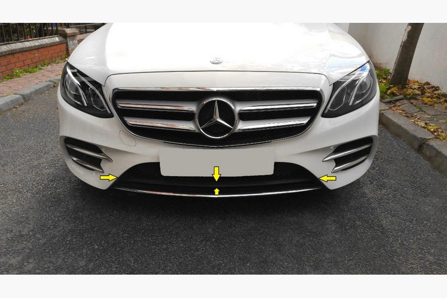 Mercedes E-class W213 2016-2023 Tira cromada para parachoques delantero 2016-2020 (acero inoxidable) Foto 2