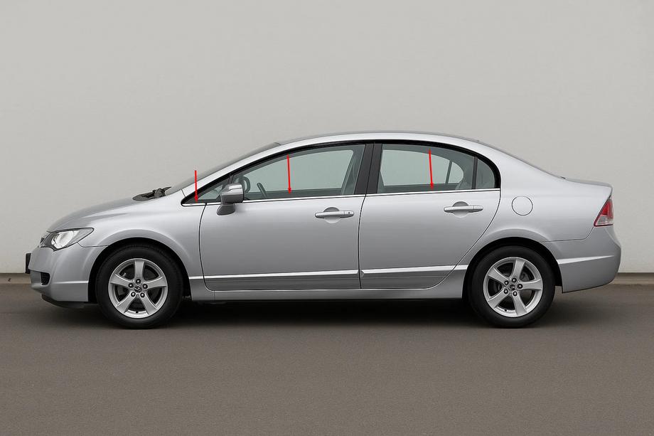 Honda Civic Sedan VIII 2006-2011 Molduras inferiores de ventana acero inoxidable (6 uds) Image